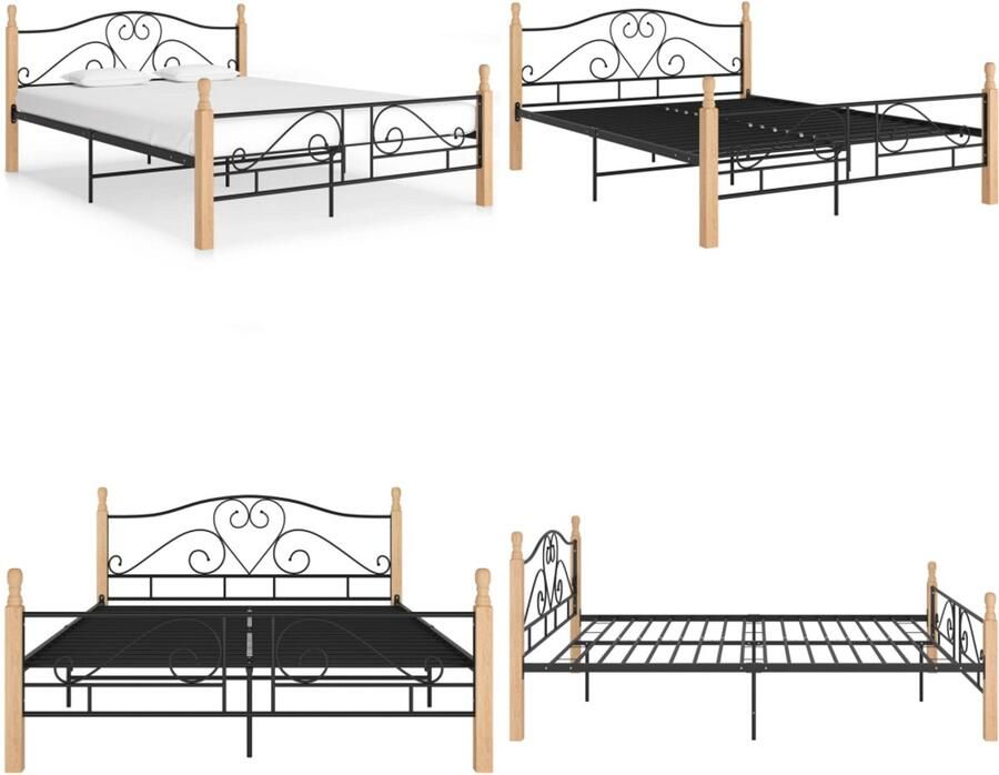 VidaXL Bedframe met hoofdeinde zonder matras 140x200 cm metaal zwart Bedframe Bedframes Bed Bedden