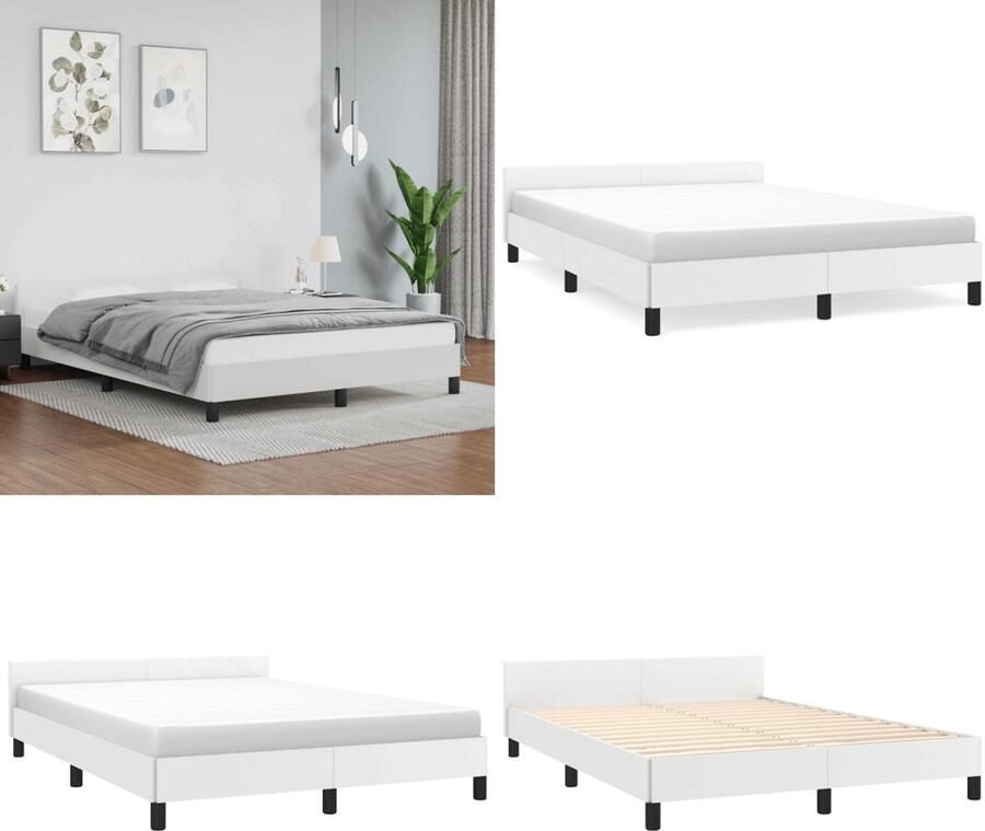 VidaXL Bedframe met hoofdeinde zonder matras 140x200 cm wit Bedframe Met Hoofdbord Bedframes Met Hoofdborden Bedframe Bed