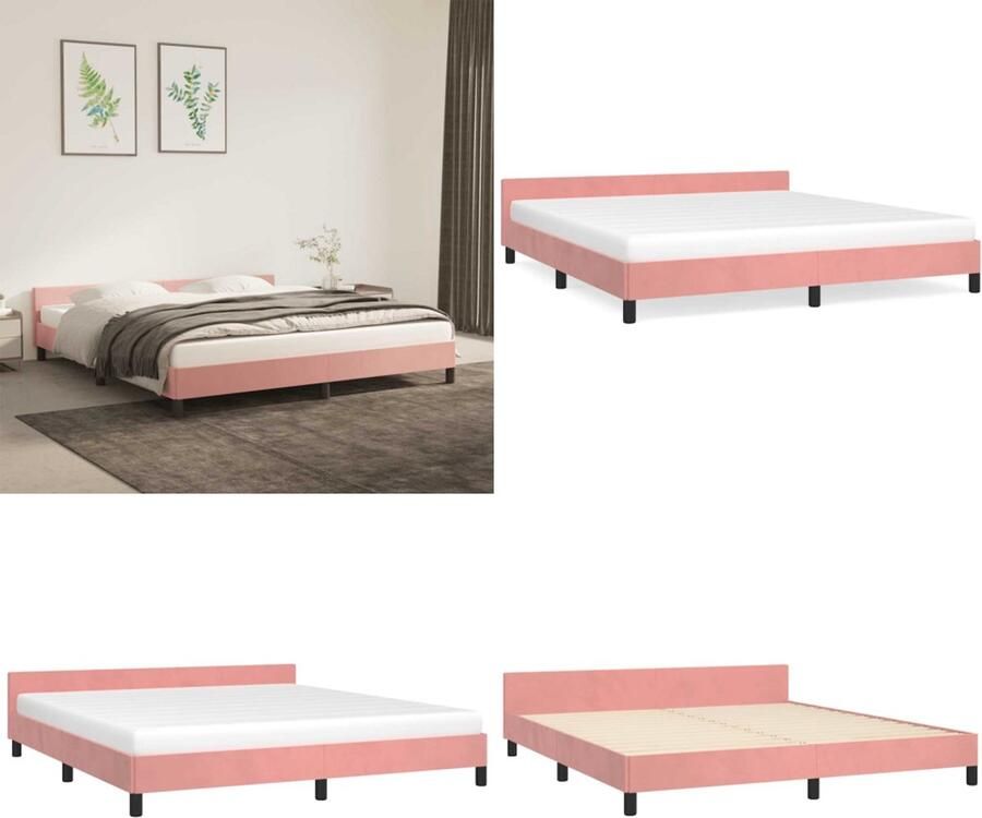 VidaXL Bedframe met hoofdeinde zonder matras 160x200 cm fluweel roze Bedframe Met Hoofdeinde Bedframes Met Hoofdeindes Bed Slaapmeubel