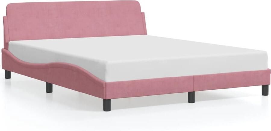 VidaXL Bedframe met hoofdeinde zonder matras 160x200 cm fluweel roze - Foto 2