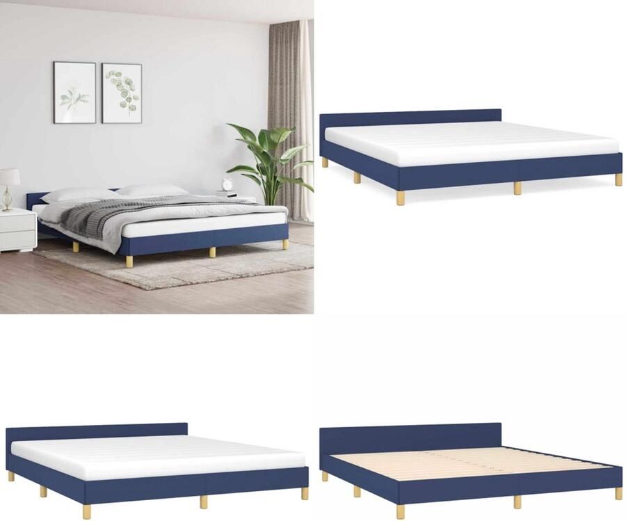 VidaXL Bedframe met hoofdeinde zonder matras 160x200 cm stof blauw - Foto 2