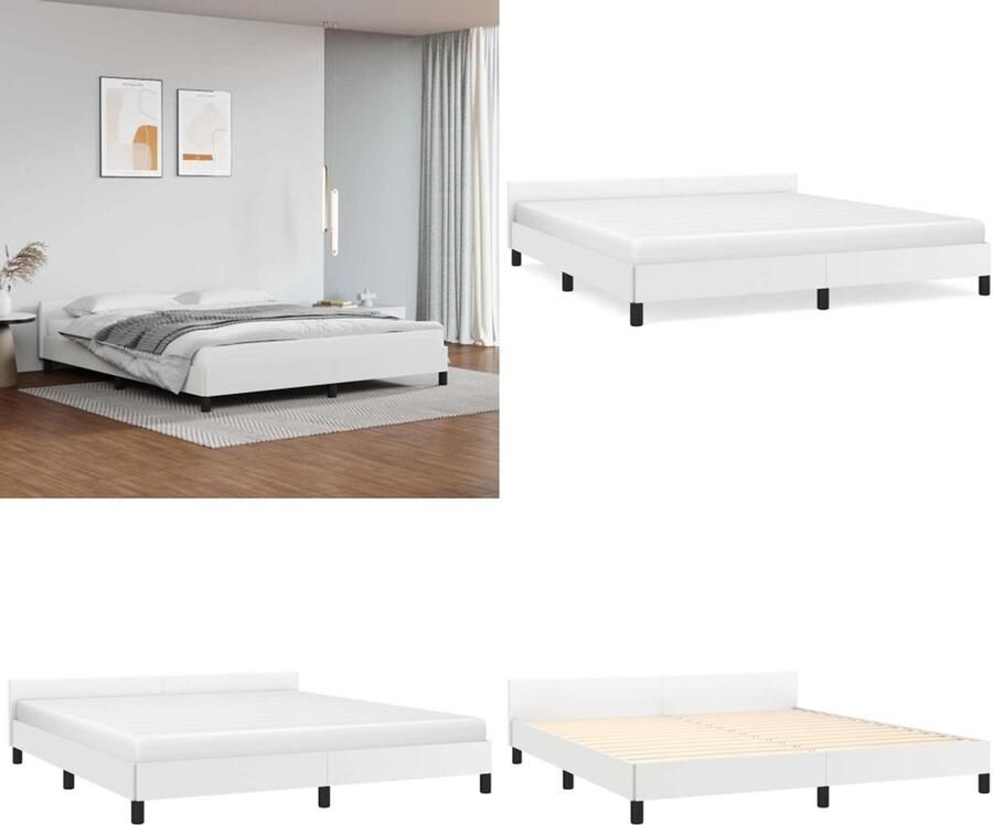 VidaXL Bedframe met hoofdeinde zonder matras 160x200 cm wit Bedframe Met Hoofdbord Bedframes Met Hoofdborden Bedframe Bed