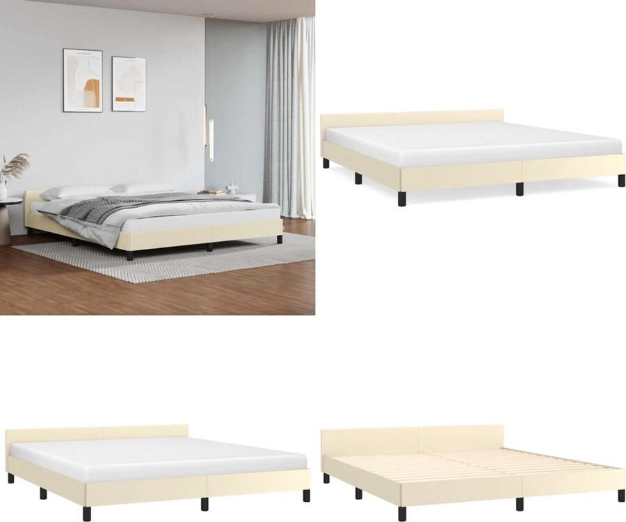 VidaXL Bedframe met hoofdeinde zonder matras 180x200 cm crèmekleurig Bedframe Met Hoofdbord Bedframes Met Hoofdborden Bedframe Bed