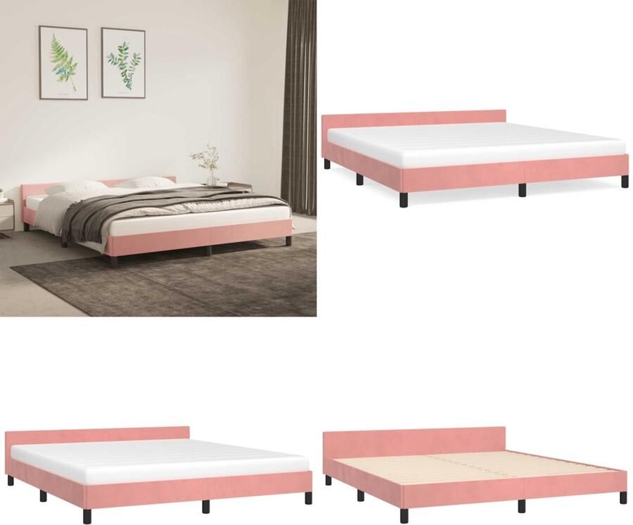 VidaXL Bedframe met hoofdeinde zonder matras 180x200 cm fluweel roze Bedframe Met Hoofdeinde Bedframes Met Hoofdeindes Bed Slaapmeubel