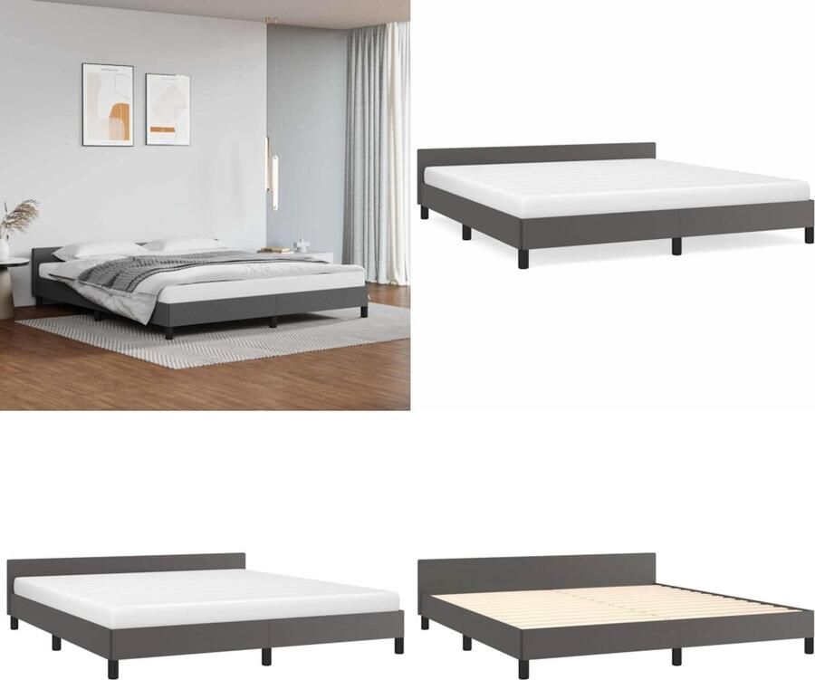 VidaXL Bedframe met hoofdeinde zonder matras 180x200 cm grijs Bedframe Met Hoofdbord Bedframes Met Hoofdborden Bedframe Bed