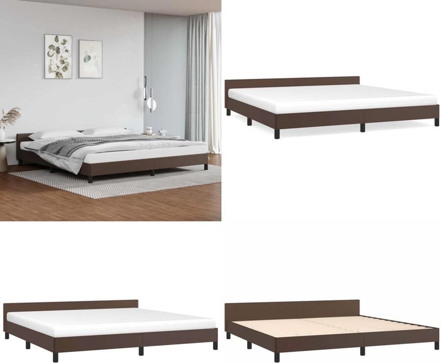 VidaXL Bedframe met hoofdeinde zonder matras 200x200 cm bruin Bedframe Met Hoofdbord Bedframes Met Hoofdborden Bedframe Bed