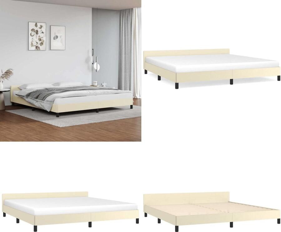 VidaXL Bedframe met hoofdeinde zonder matras 200x200 cm crèmekleurig Bedframe Met Hoofdbord Bedframes Met Hoofdborden Bedframe Bed