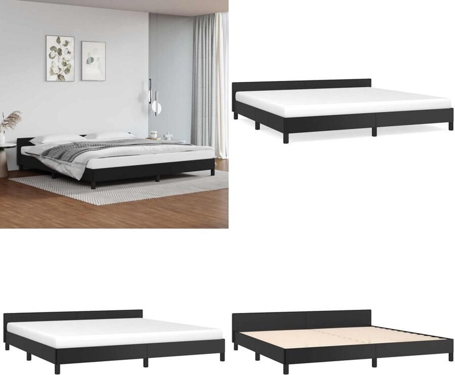 VidaXL Bedframe met hoofdeinde zonder matras 200x200 cm zwart Bedframe Met Hoofdbord Bedframes Met Hoofdborden Bedframe Bed