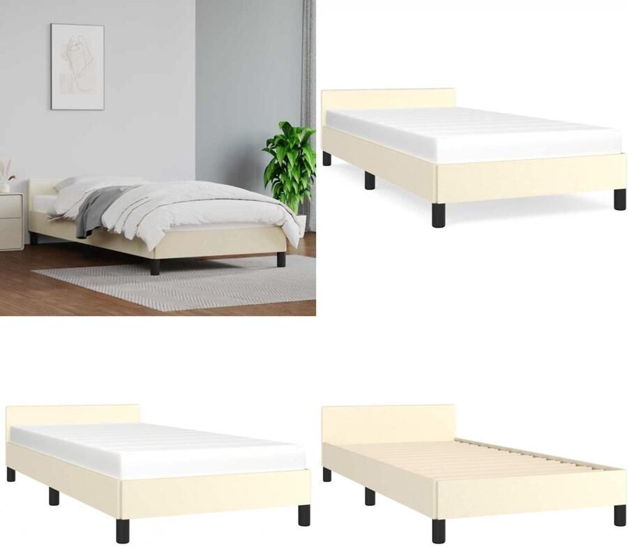 VidaXL Bedframe met hoofdeinde zonder matras 80x200 cm crèmekleurig Bedframe Bedframes Bed Slaapmeubel