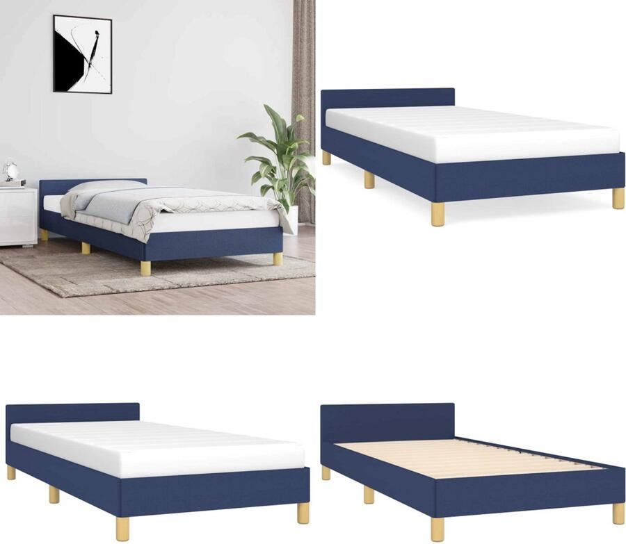 VidaXL Bedframe met hoofdeinde zonder matras 80x200 cm stof blauw - Foto 3