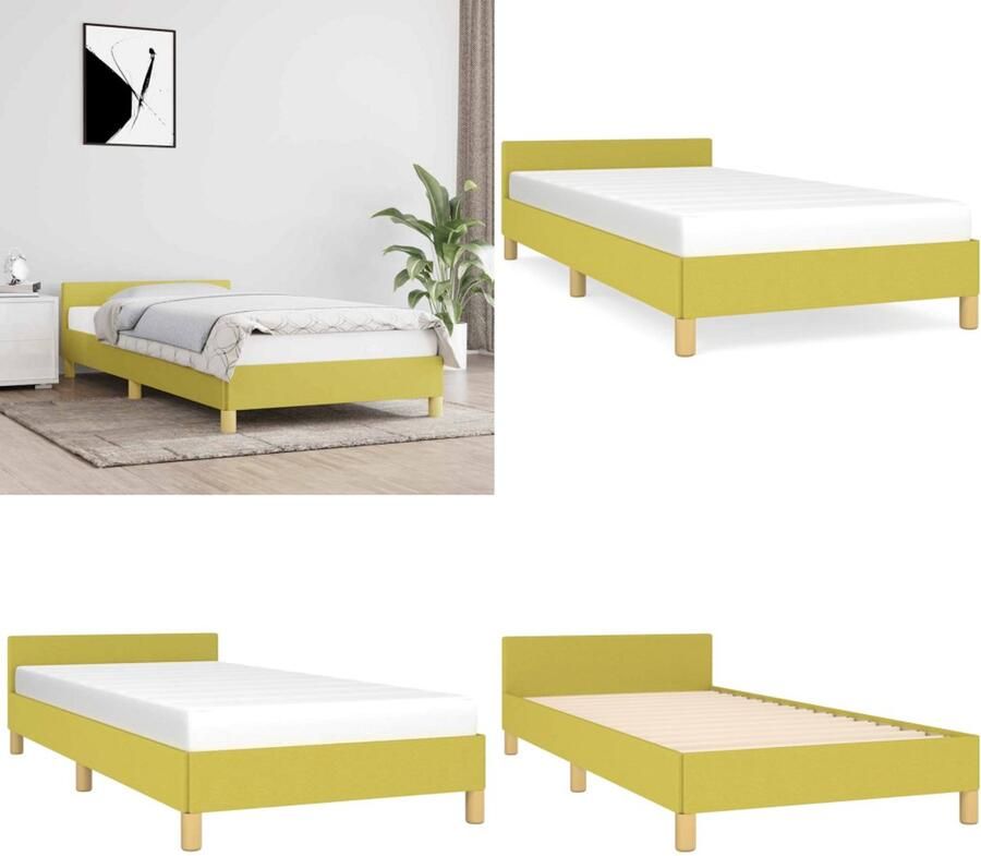 VidaXL Bedframe met hoofdeinde zonder matras 80x200 cm stof groen Bedframe Met Hoofdeinde Bedframes Met Hoofdeindes Bed Slaapmeubel