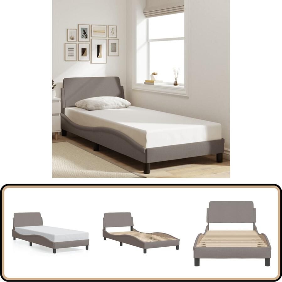 VidaXL Bedframe met hoofdeinde zonder matras 80x200 cm stof taupe - Foto 2