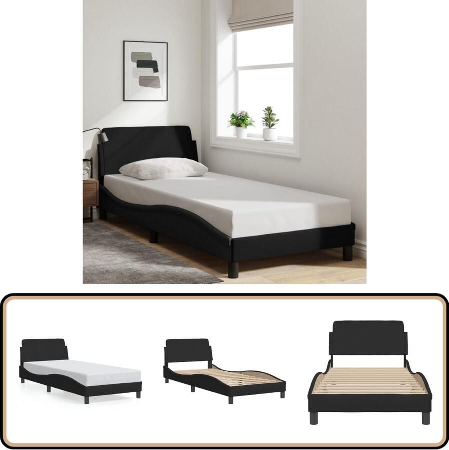 VidaXL Bedframe met hoofdeinde zonder matras 80x200 cm stof zwart - Foto 2