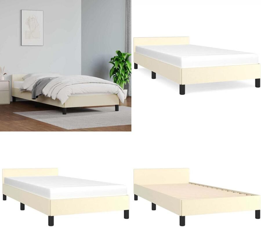 VidaXL Bedframe met hoofdeinde zonder matras 90x190 cm crèmekleurig Bedframe Met Hoofdbord Bedframes Met Hoofdborden Bedframe Bed