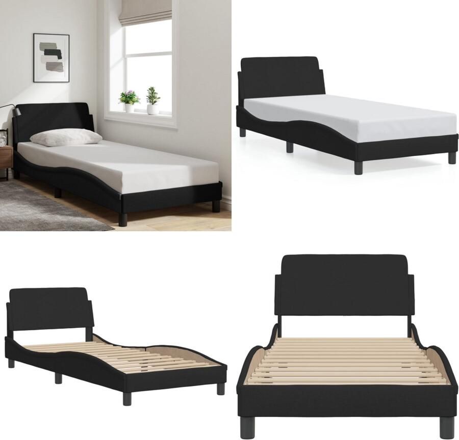 VidaXL Bedframe met hoofdeinde zonder matras 90x190 cm stof zwart Bedframe Bedframes Bed Bedbodem