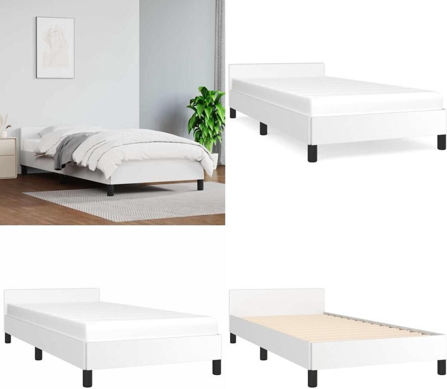 VidaXL Bedframe met hoofdeinde zonder matras 90x190 cm wit Bedframe Met Hoofdbord Bedframes Met Hoofdborden Bedframe Bed