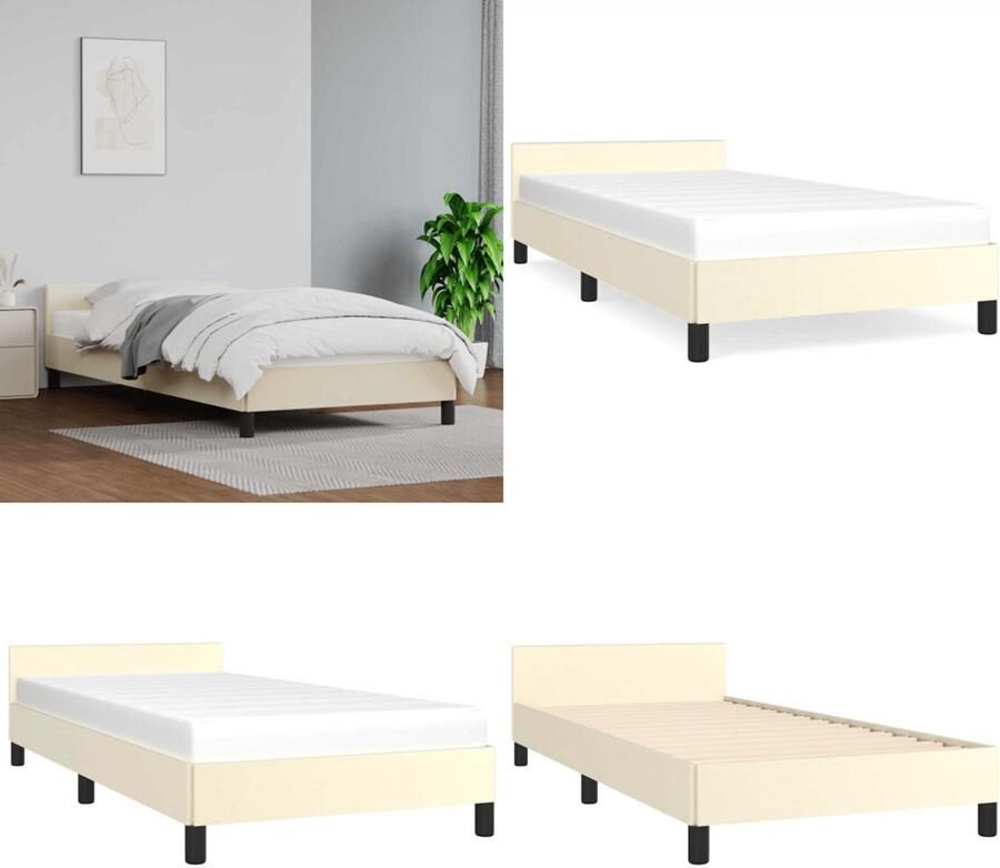 VidaXL Bedframe met hoofdeinde zonder matras 90x200 cm crèmekleurig Bedframe Met Hoofdbord Bedframes Met Hoofdborden Bedframe Bed