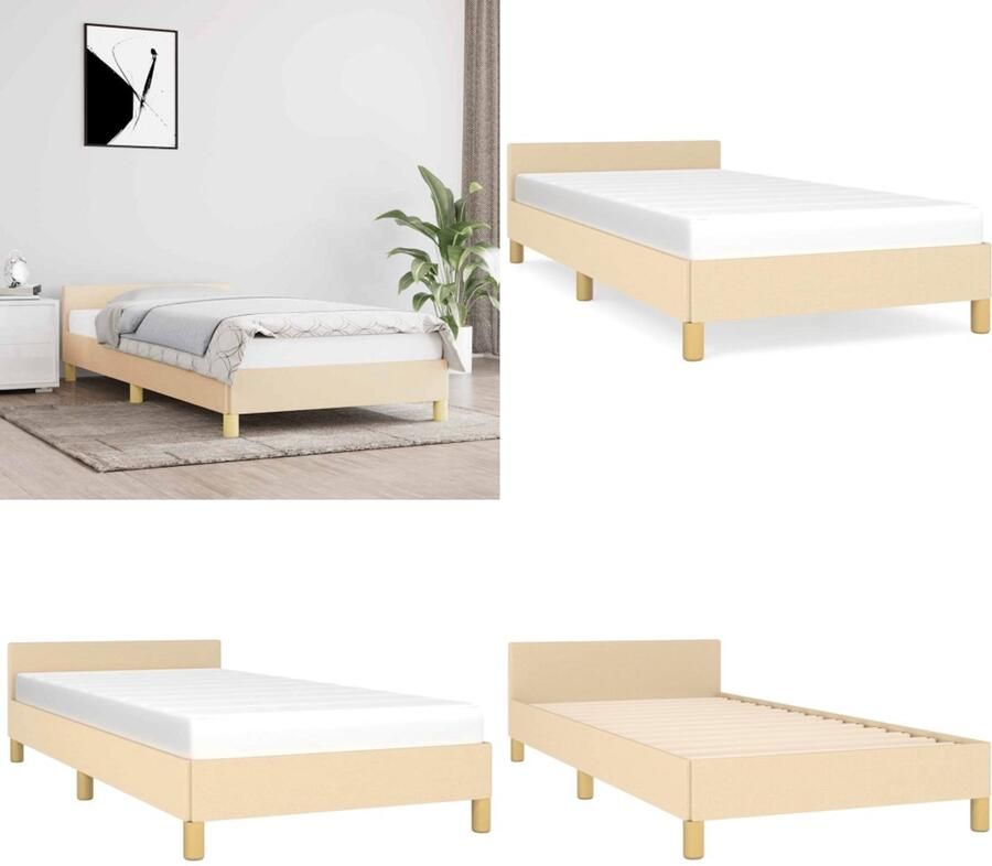 VidaXL Bedframe met hoofdeinde zonder matras 90x200 cm stof crème Bedframe Met Hoofdeinde Bedframes Met Hoofdeindes Bed Slaapmeubel