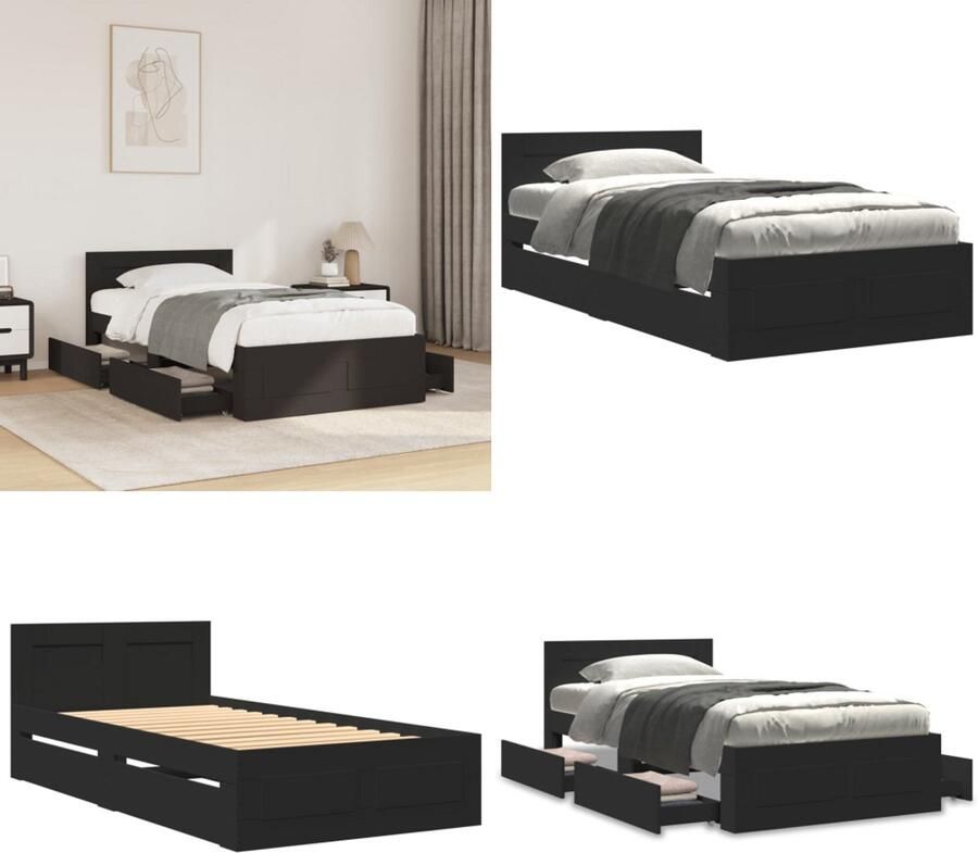VidaXL Bedframe met hoofdeinde zonder matras 90x200 cm zwart Bedframe Bedframes Bed Bedbodem