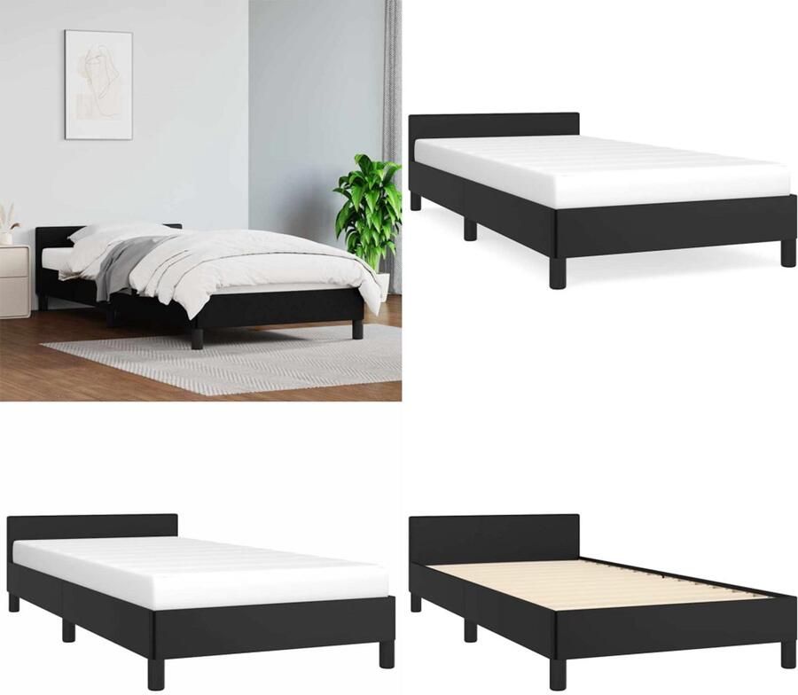 VidaXL Bedframe met hoofdeinde zonder matras 90x200 cm zwart - Foto 2