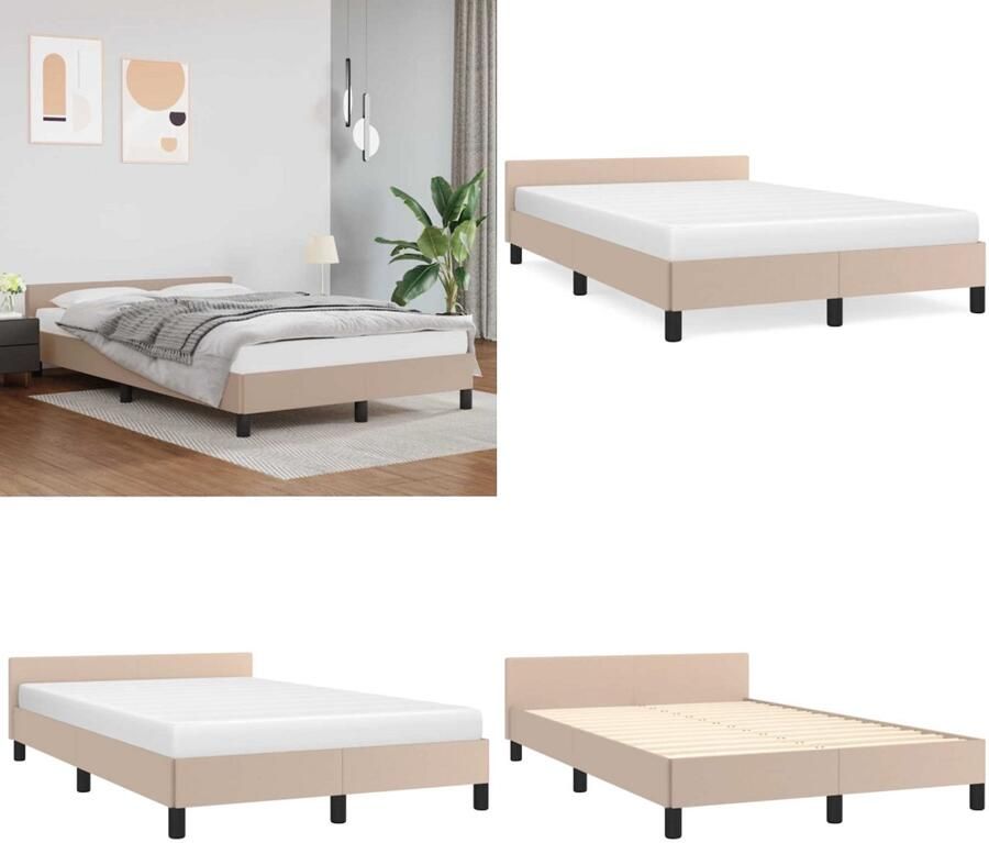 VidaXL Bedframe met hoofdbord kunstleer cappuccinokleurig 120x200 cm Bedframe Met Hoofdbord Bedframes Met Hoofdborden Bedframe Bed