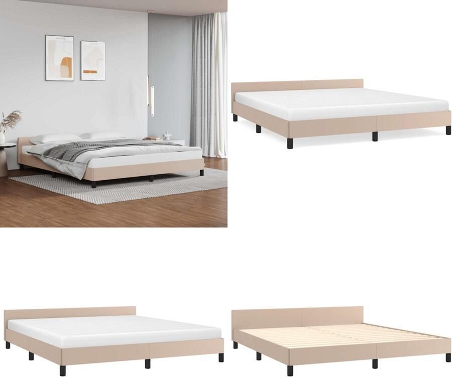 VidaXL Bedframe met hoofdbord kunstleer cappuccinokleurig 160x200 cm Bedframe Met Hoofdbord Bedframes Met Hoofdborden Bedframe Bed
