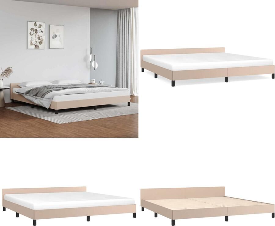 VidaXL Bedframe met hoofdbord kunstleer cappuccinokleurig 200x200 cm Bedframe Met Hoofdbord Bedframes Met Hoofdborden Bedframe Bed