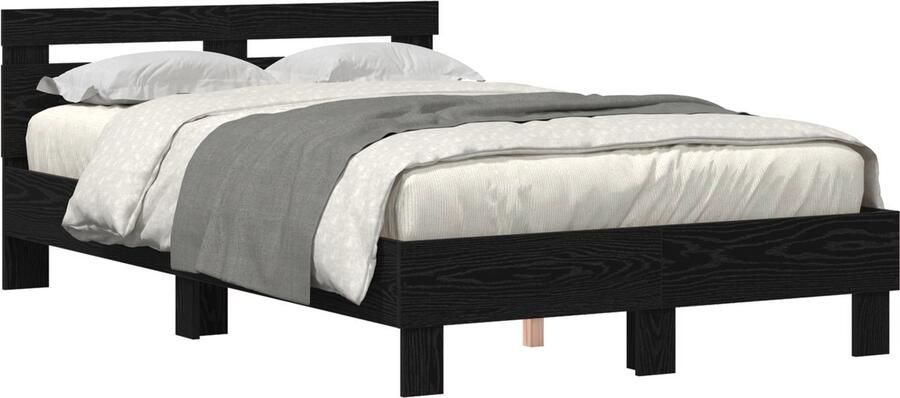 VidaXL Eiken Bedframe Zwart Eiken Engineered Hout 135 x 190 cm Duurzaam - Foto 2