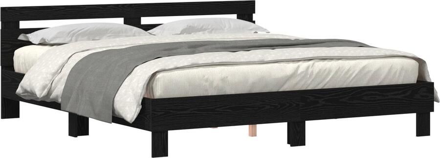 VidaXL Eiken Bedframe Zwart Eiken Massief Eikenhout 180 x 200 cm Stevig - Foto 2