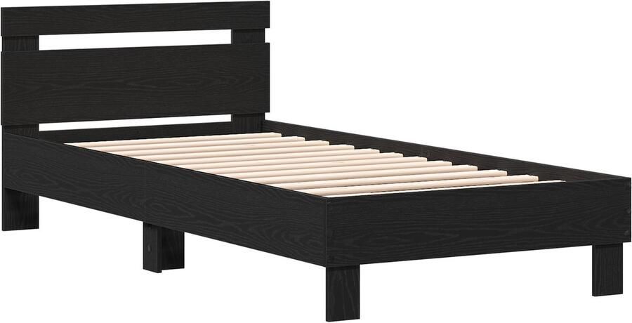 VidaXL Bedframe met hoofdeinde Zwart Eiken 90 x 200 cm Bewerkt hout