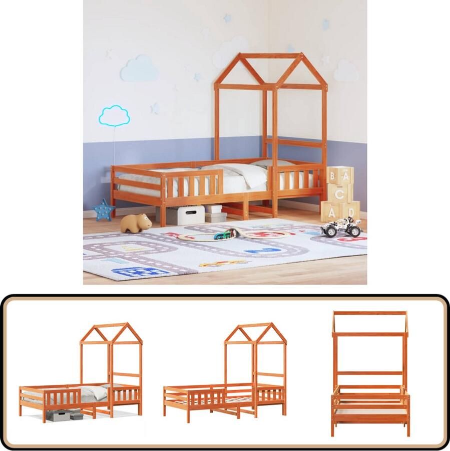 VidaXL Bedframe met huisje massief grenenhout wasbruin 100x200 cm