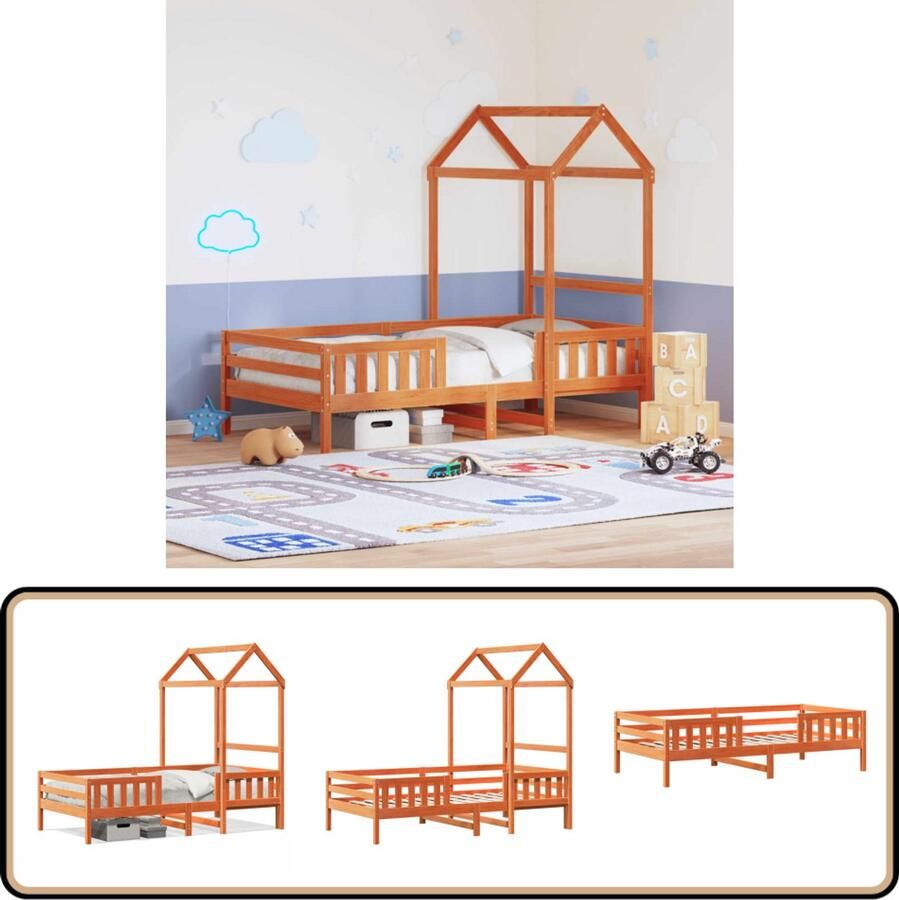 VidaXL Bedframe met huisje massief grenenhout wasbruin 75x190 cm