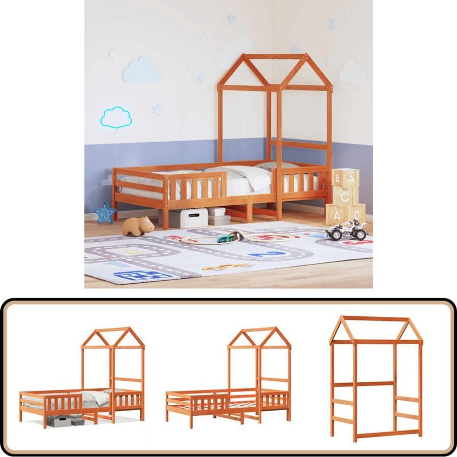 VidaXL Bedframe met huisje massief grenenhout wasbruin 90x190 cm
