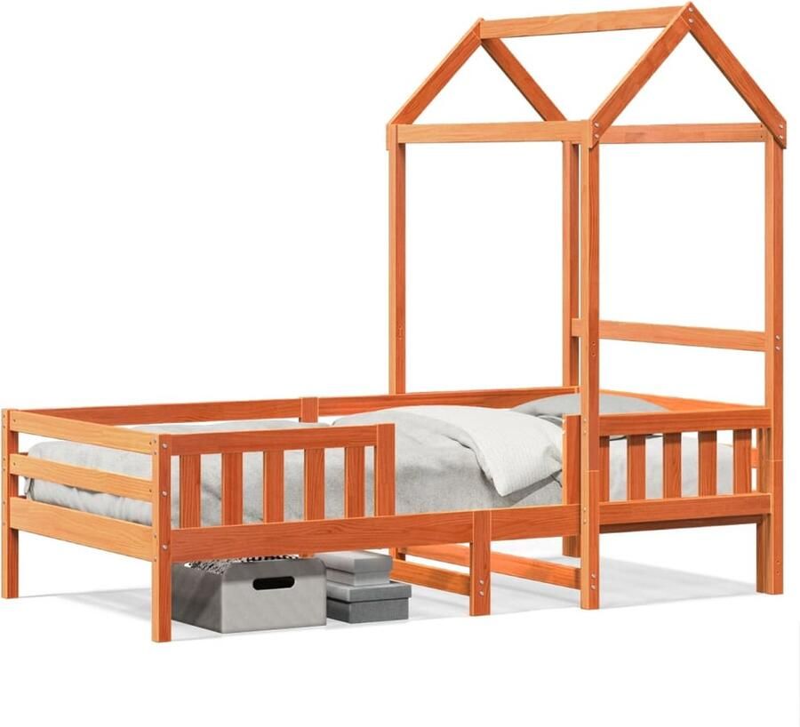 VidaXL Bedframe met huisje massief grenenhout wasbruin 90x200 cm