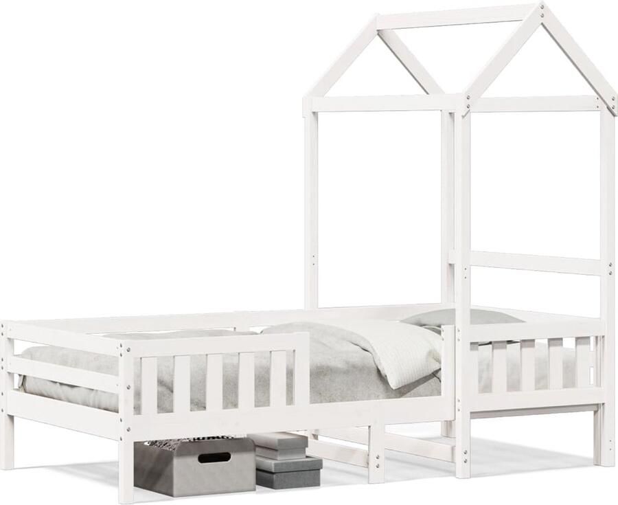 VidaXL Bedframe met huisje massief grenenhout wit 100x200 cm