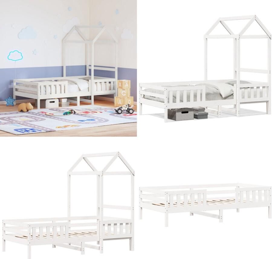 VidaXL Bedframe met huisje massief grenenhout wit 75x190 cm Bedframe Bedframes Kinderbedframe Kinderbed