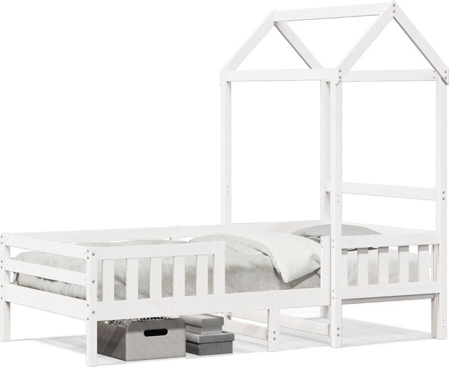 VidaXL Bedframe met huisje massief grenenhout wit 75x190 cm