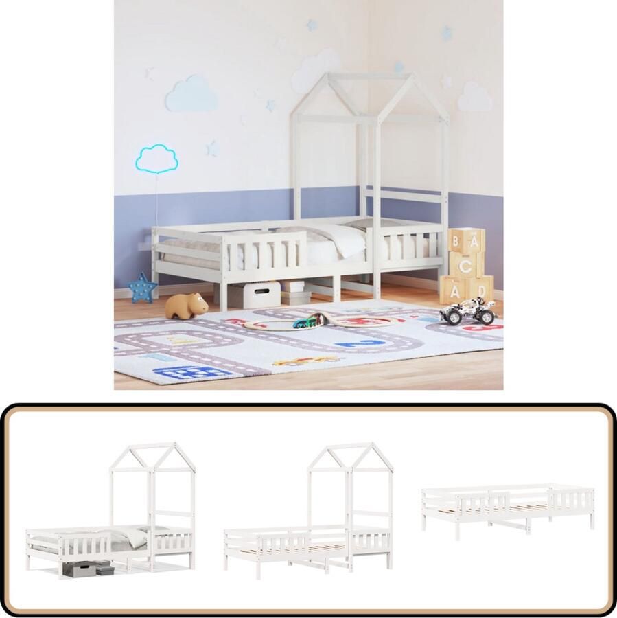 VidaXL Bedframe met huisje massief grenenhout wit 80x200 cm