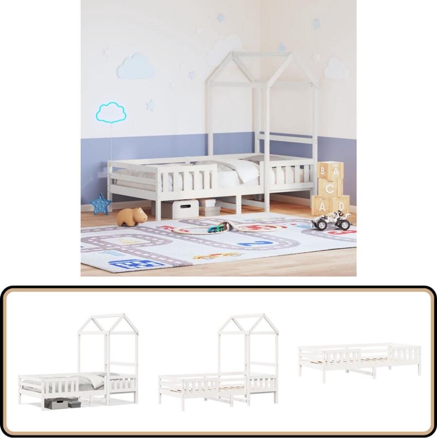 VidaXL Bedframe met huisje massief grenenhout wit 90x190 cm