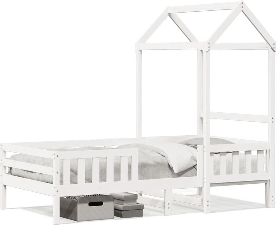 VidaXL Bedframe met huisje massief grenenhout wit 90x200 cm