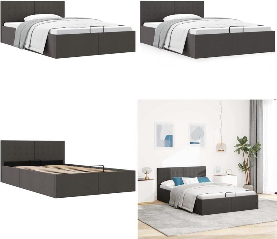 VidaXL Bedframe met hydraulische opslag stof donkergrijs 120x200 cm Bedframe Bedframes Bed Bedden