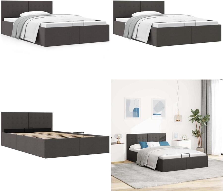 VidaXL Bedframe met hydraulische opslag stof donkergrijs 140x200 cm Bedframe Bedframes Bed Bedden