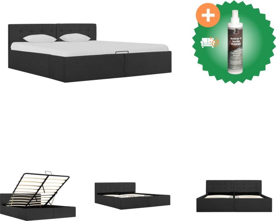 VidaXL Bedframe met hydraulische opslag stof donkergrijs 160x200 cm Bed Inclusief Reiniger