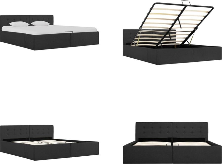 VidaXL Bedframe met hydraulische opslag stof donkergrijs 160x200 cm Bedframe Bedframes Bed Bedden - Foto 2
