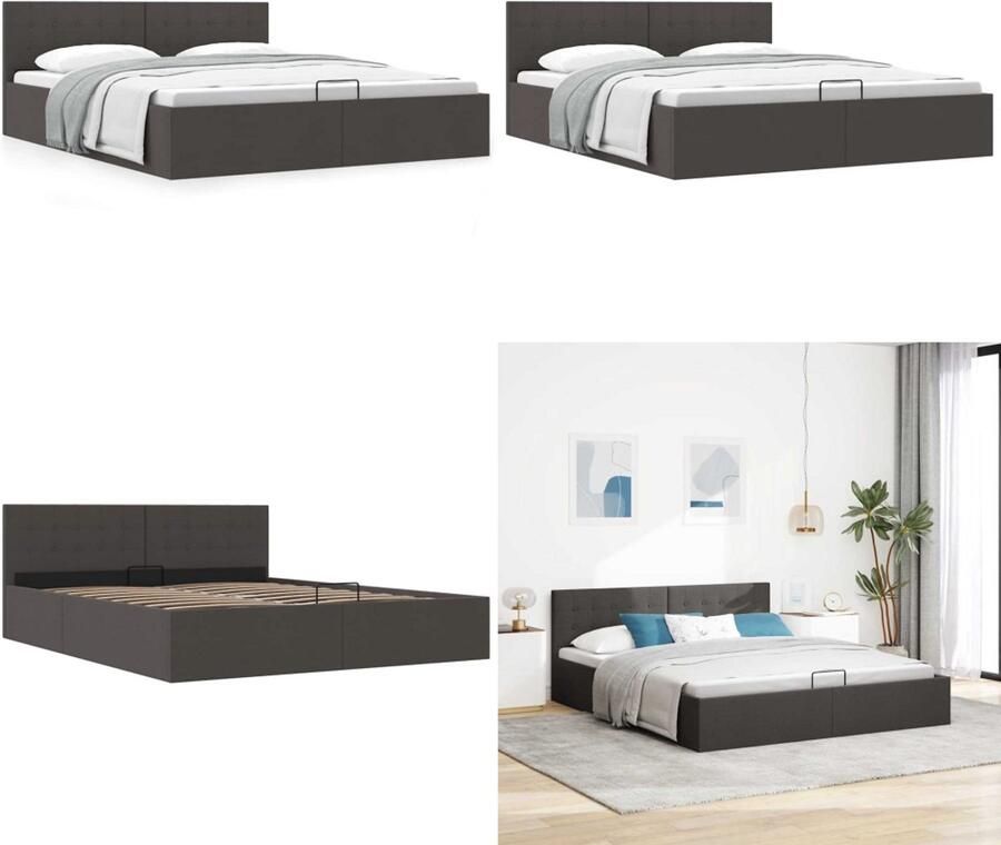 VidaXL Bedframe met hydraulische opslag stof donkergrijs 160x200 cm Bedframe Bedframes Bed Bedden