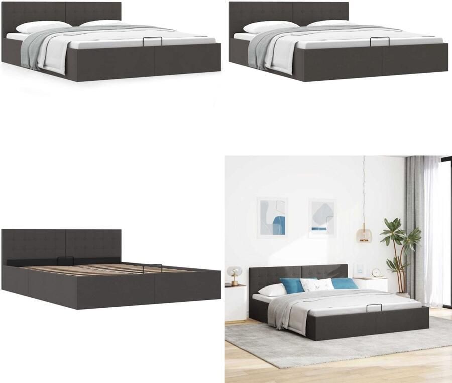 VidaXL Bedframe met hydraulische opslag stof donkergrijs 180x200 cm Bedframe Bedframes Bed Bedden