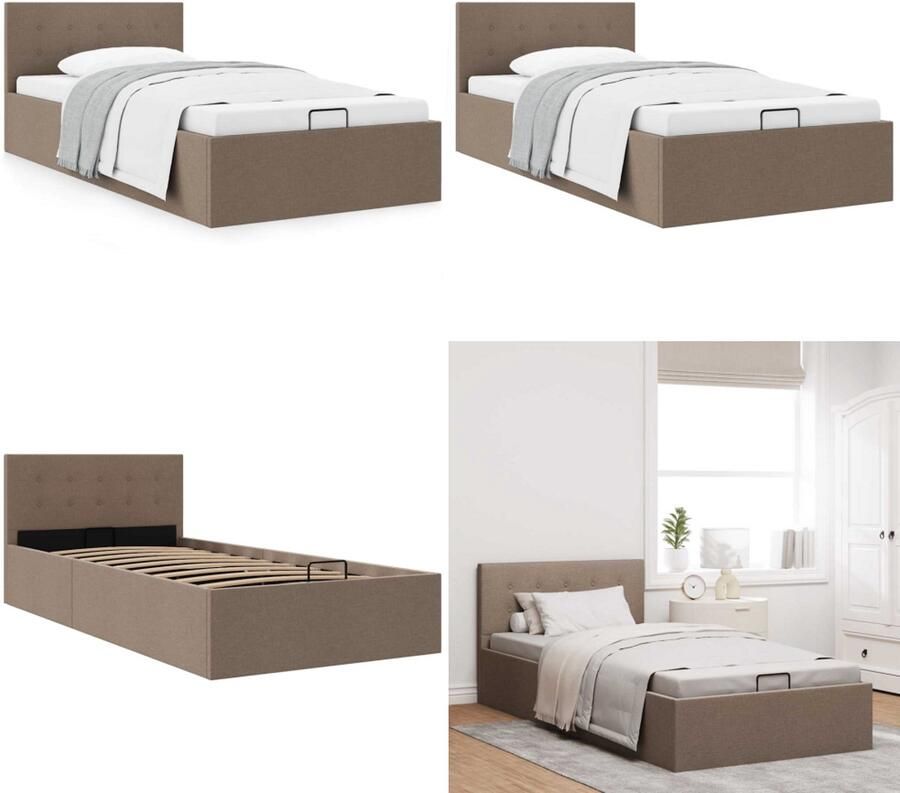VidaXL Bedframe met hydraulische opslag stof taupe 100x200 cm Bedframe Bedframes Bed Bedden