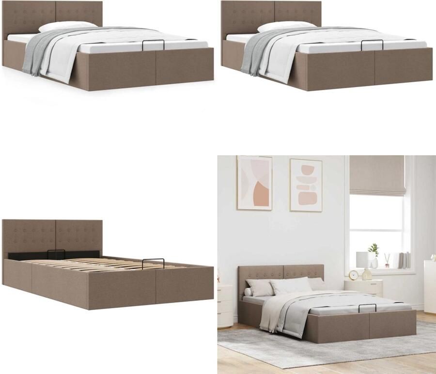 VidaXL Bedframe met hydraulische opslag stof taupe 120x200 cm Bedframe Bedframes Bed Bedden