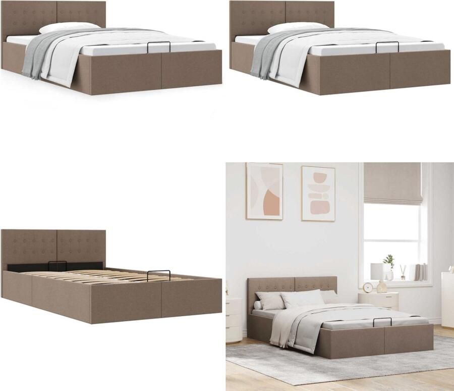 VidaXL Bedframe met hydraulische opslag stof taupe 140x200 cm Bedframe Bedframes Bed Bedden