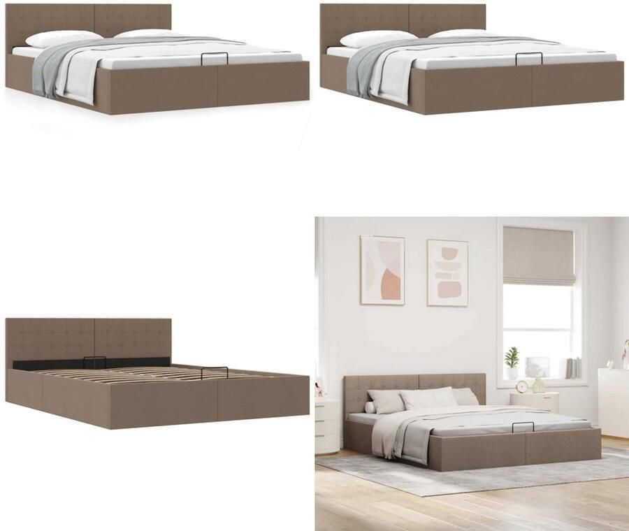 VidaXL Bedframe met hydraulische opslag stof taupe 160x200 cm Bedframe Bedframes Bed Bedden